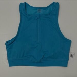 Old Navy Blue Halter Zip Swim Top